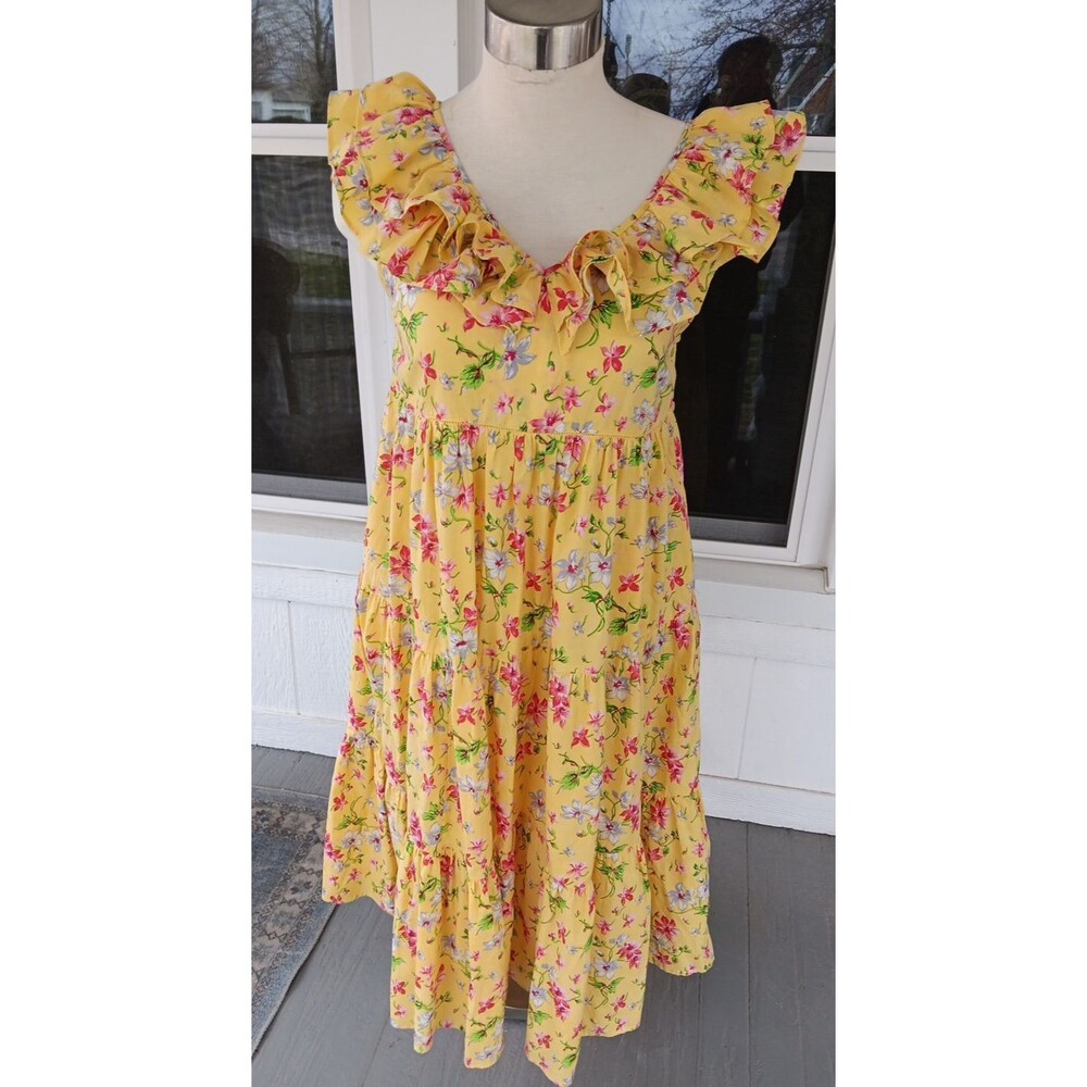 April Cornell size L Dress Yellow Floral sleeveless Cottagecore